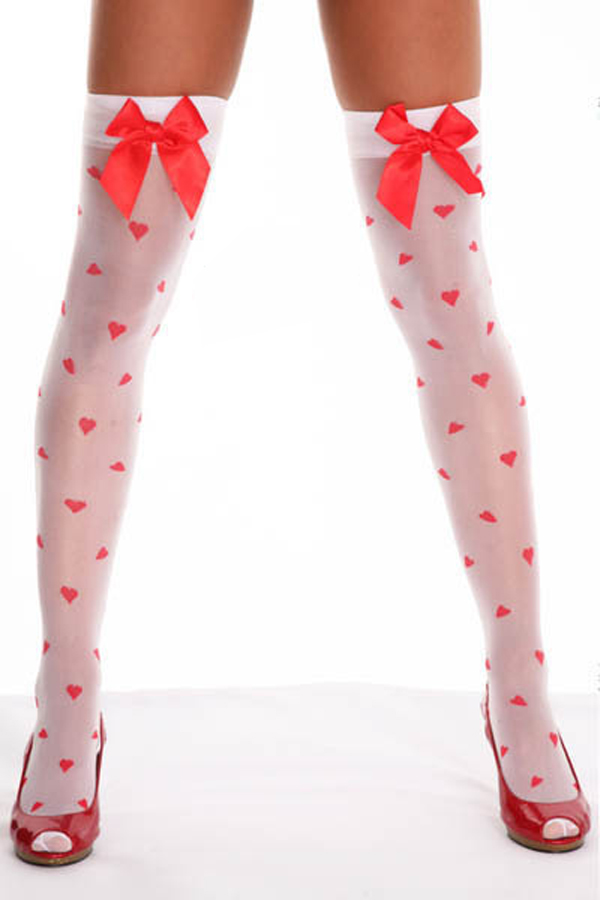 Accessory Heart Print Thigh High Stockings - Click Image to Close
